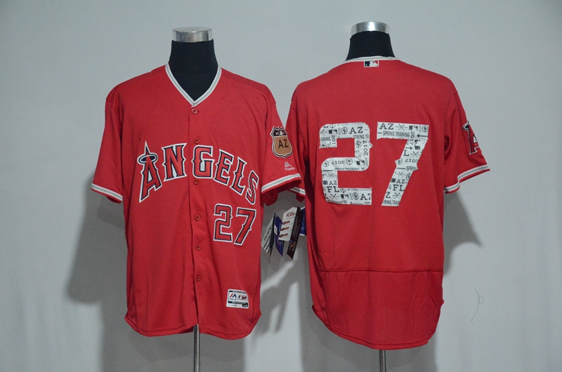 2017 MLB Los Angeles Angels #27 Trout Red Spring Training Flex Base Jersey->los angeles dodgers->MLB Jersey